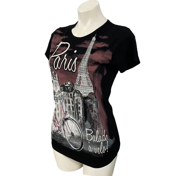 Hello Paris Top Womens Large T Shirt France Bicycle T-shirt Balade a Velo Eiffel - Picture 5 of 15